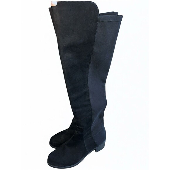 Black Suede Knee High Boots Size 8M Block Heel Riding Tall Zip Goth Twilight - Picture 7 of 13